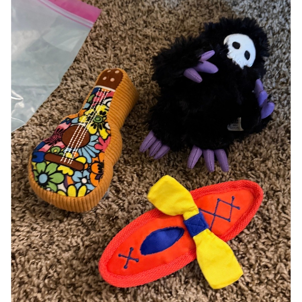 Bark Box- Guitar Licks, Doggy Paddler, & The Grim Meeper Plush Dog Toys